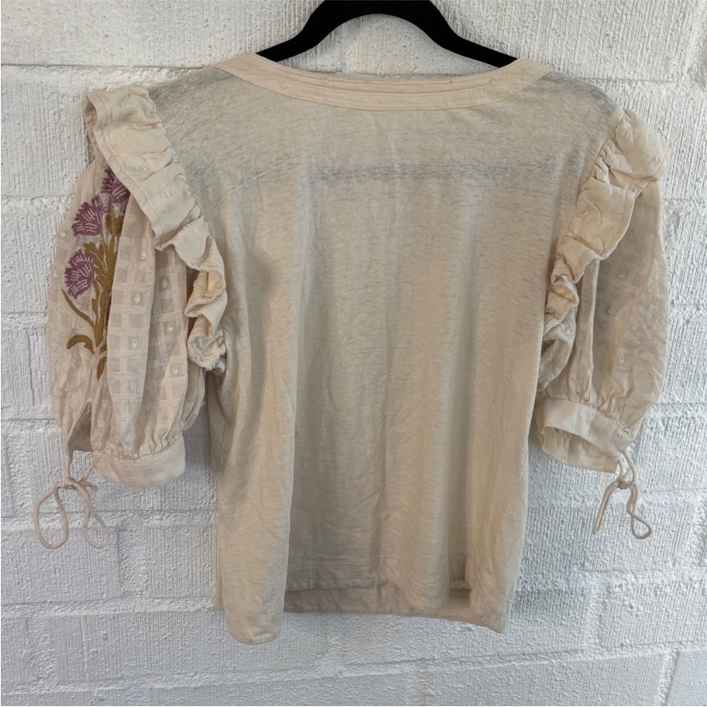 Anthropologie Cream Blouse with Embroidered Sleeves - Picture 9 of 11